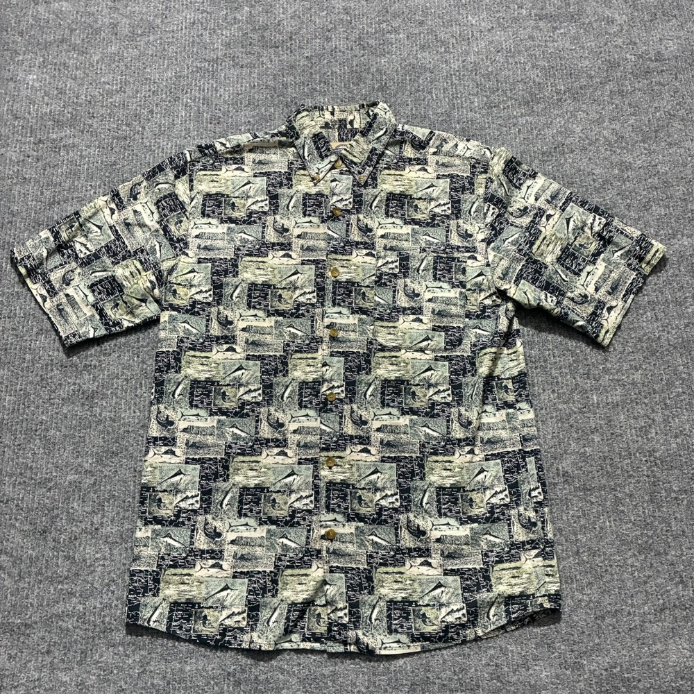 Shaver Lake Mens Button Down Shirt Size M Abstract‎ Fish Short Sleeve Casual